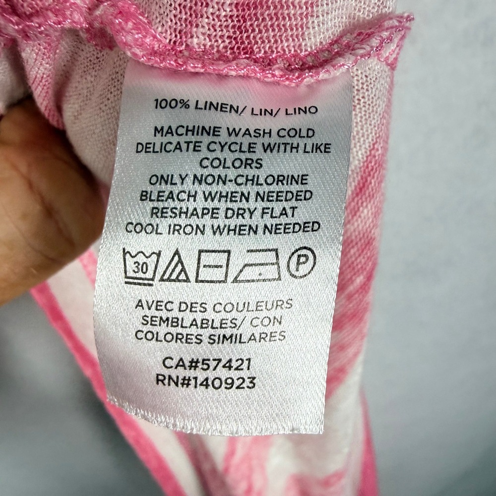 LOFT Linen Pink White Striped Short Sleeve Scoop Neck Top Large - Picture 7 of 7